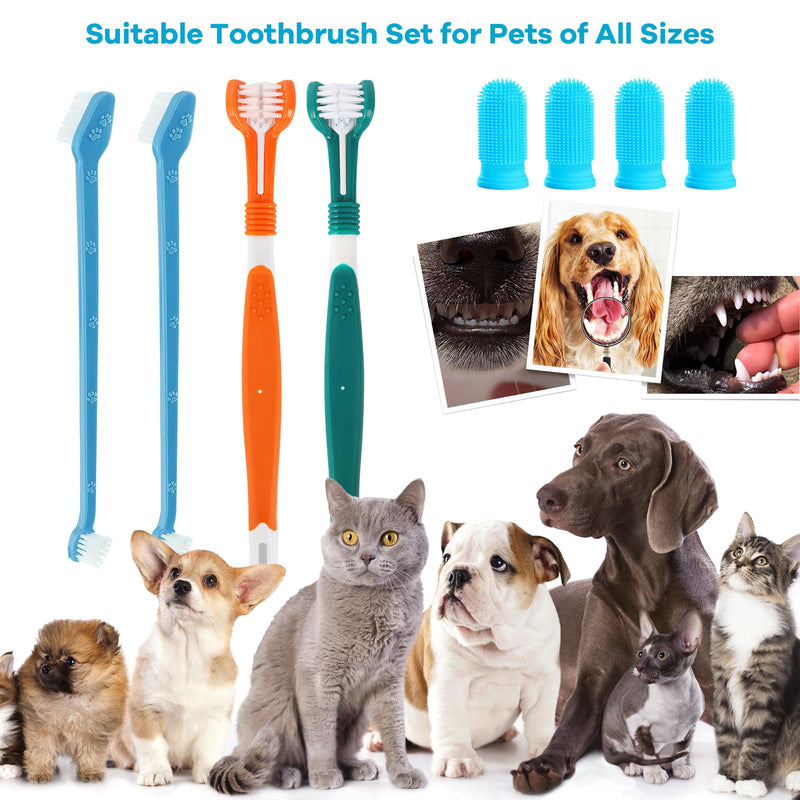 Dog toothbrush set, 2 pieces triple head dog toothbrushes, 4 finger toothbrush, 2 double-headed toothbrush, multi-angle teeth cleaning set for small, medium and large pets - BeesActive Australia