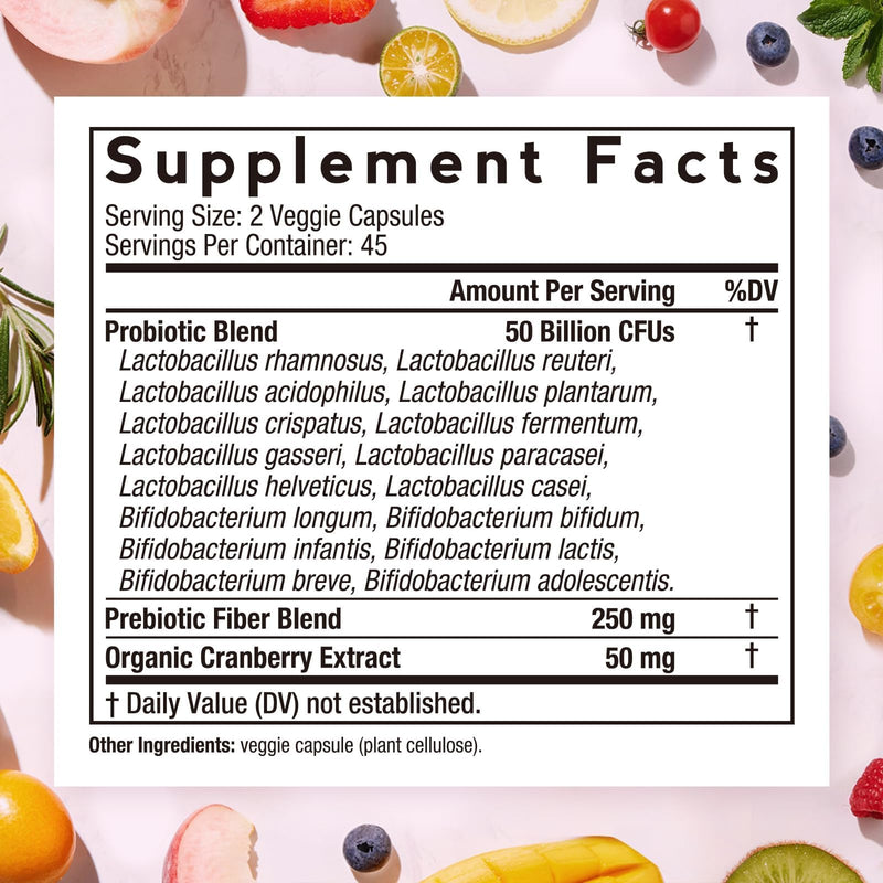 Doctor's Recipes Women's Probiotic, 90 Caps 50 Billion CFU 16 Strains, with Organic Cranberry, Digestive Immune Vaginal & Urinary Health, Shelf Stable, Delayed Release, No Soy Gluten Dairy 90 Count (Pack of 1)