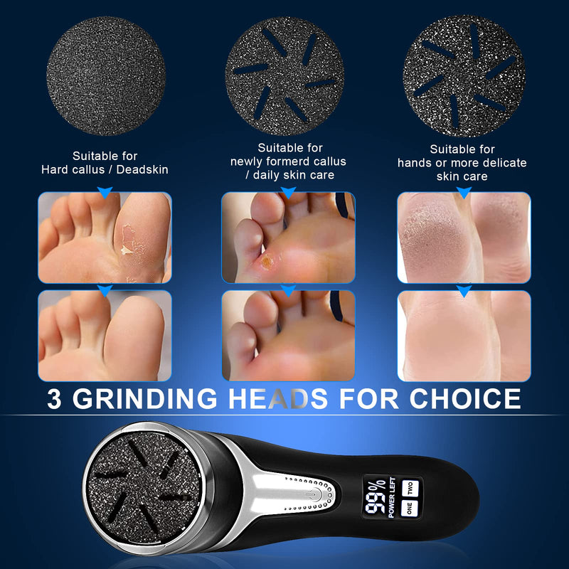 Electric Callus Remover for Feet with Vacuum, Professional Pedicure Tools Kit, Rechargeable Waterproof Foot File for Foot Care Deadskin Remover with 3Heads&2Speed,LCD Display Black Electric Callus Remover +10in1 - BeesActive Australia