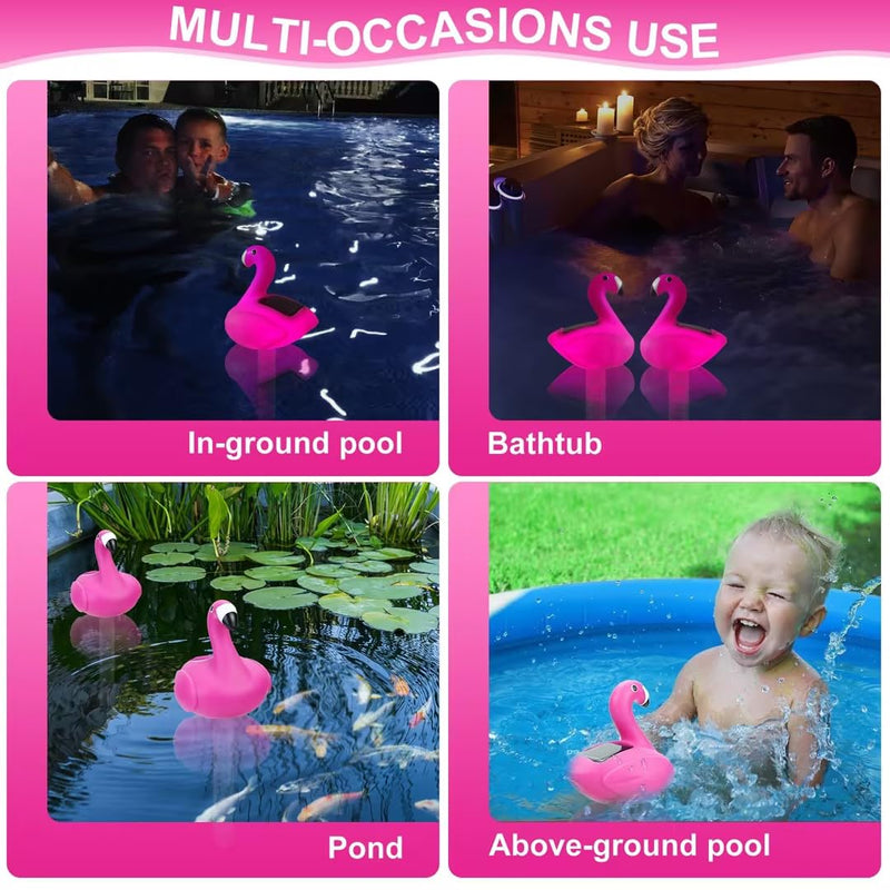Floating Pool Thermometer,Solar Flamingo Pool Thermometer Floating,Easy Read Swimming Pool Thermometers at Night,Funny Pools Water Temperature Thermometers for Cold Plunge