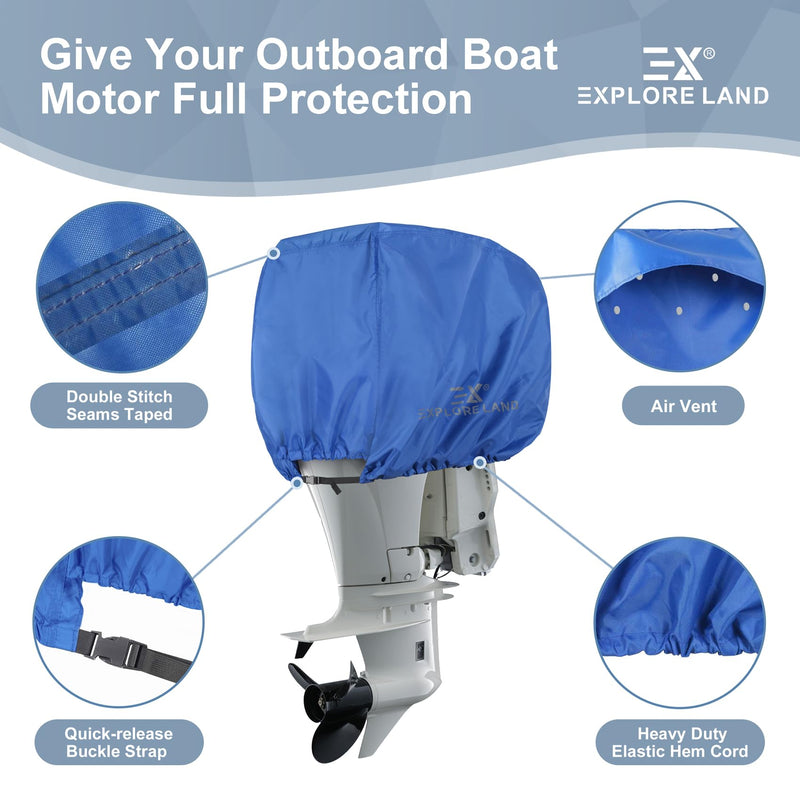 Explore Land Outboard Motor Cover - Waterproof and Fade Resistant 600D Heavy Duty Boat Engine Hood Covers - Fit for Motor 115-225 HP, Blue - BeesActive Australia