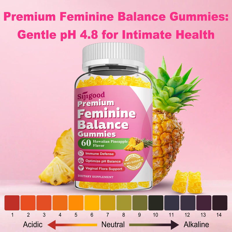 2 Pack Premium Feminine Balance Gummies for Women Sugar Free | PH Balance Supplement with Vitamin C & D For Women's Vaginal Health & Immune Support, Vegan, Pineapple Flavor, 120 Count 60 Count (Pack of 2)