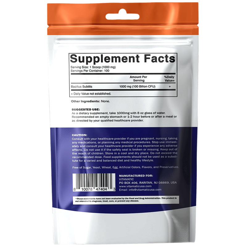 Vitamatic Bacillus Subtilis Pure Powder Probiotic Powder - Gut Health - 100 Gram - 100 Servings