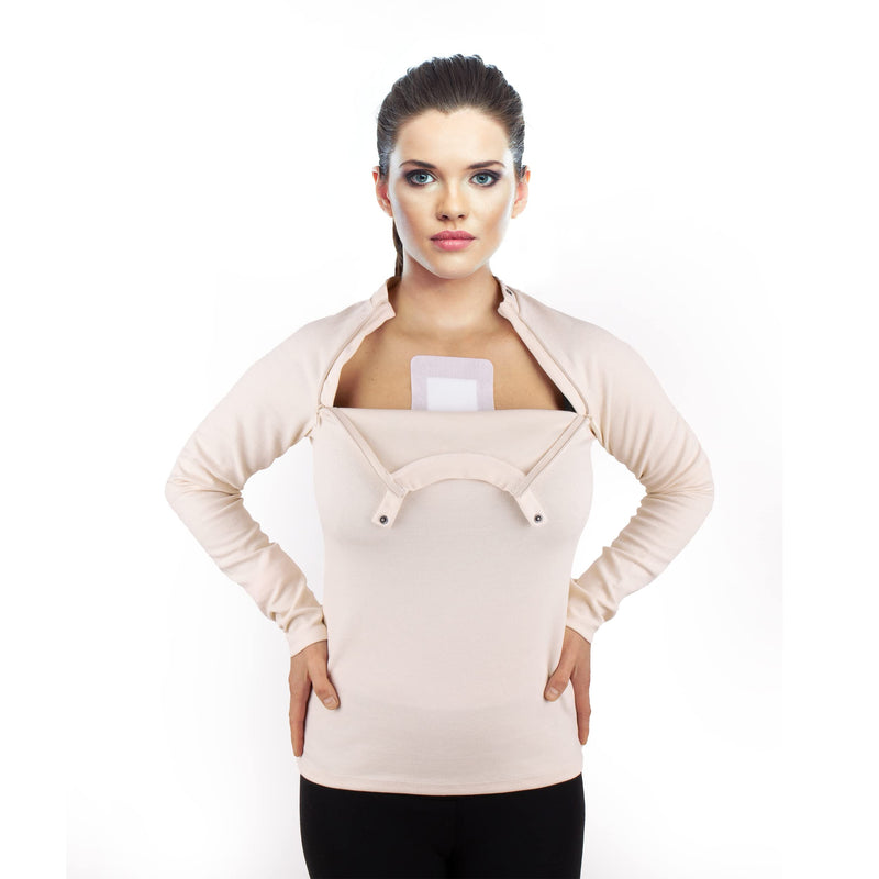 Hemodialysis | Chemotherapy Sweater with Port Access | Invisible Left and Right Chest Zippers for Women Small Off-white - BeesActive Australia
