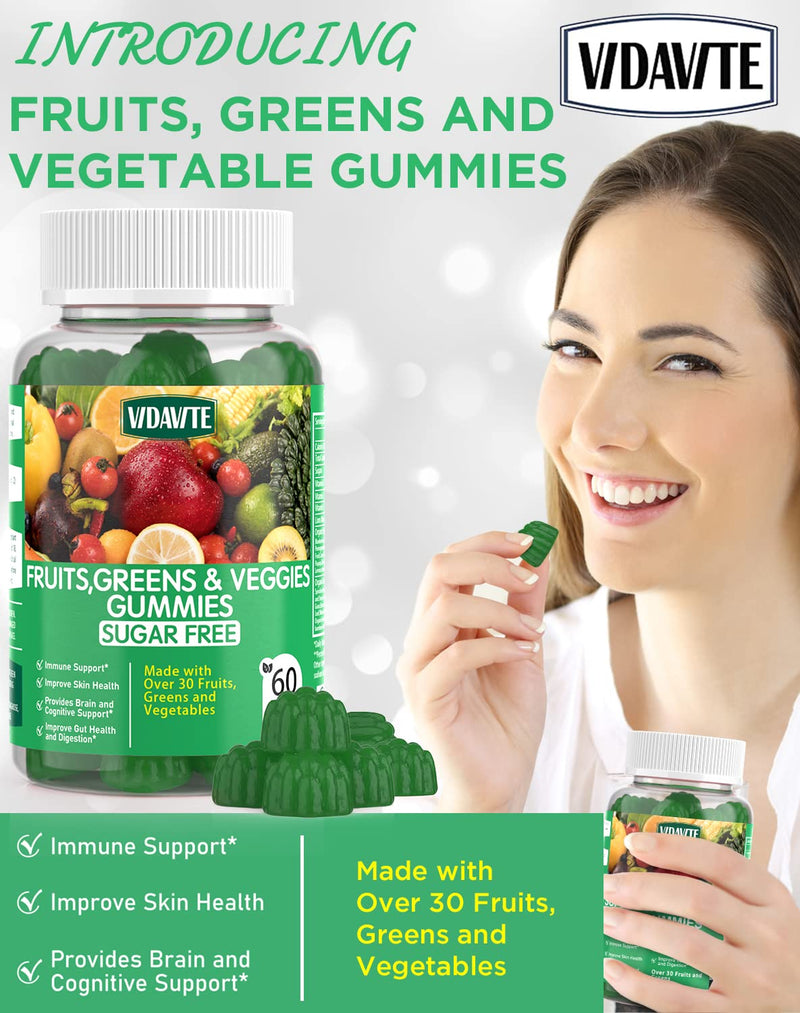 Sugar-Free Fruit and Veggie Gummies — 35+ Greens, Fruit and Vegetable Vitamins to Boost Immunity, Skin & Gut Health — Ideal Fruit and Vegetable Supplement for Adults & Kids (60 Gummies) - BeesActive Australia