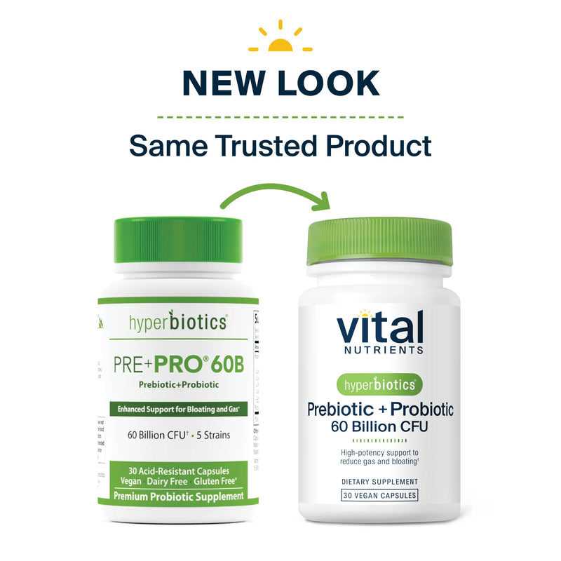 Hyperbiotics Vital Nutrients Prebiotic and Probiotic for Women and Men | 60 Billion CFU | Pre and Probiotics Supports Digestive Health, Constipation, Diarrhea, Gas & Bloating | 30 Vegan Capsules 30 Count (Pack of 1)