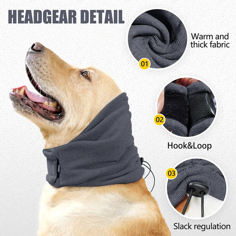 Dog Calming Hoodie Ear Wraps,Breathable Dogs Ear Protection Self-adhesive Fixing with Elastic Adjustable Buckle for Dog Calming Grooming and Force Drying Bathing Dark Gray M 35cm-48cm/13.8"-18.9"
