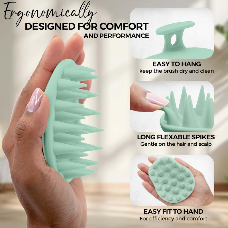 Fiora Naturals Scalp Massager Shampoo Brush - Silicon Scrubber & Exfoliator for Dandruff Removal and Hair Growth, Brush for Wet & Dry Hair, for Men, Women, Kids - BPA Free Sage