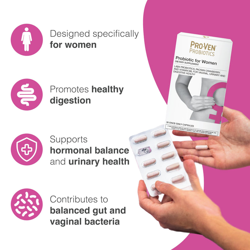 Pro-Ven Probiotics for Women | 17.5 Billion CFU | Vaginal, Urinary Tract & Digestive Health | Lactobacillus Acidophilus, Cranberry & Vitamin B6 | 30 Capsules | Vegetarian, Gluten Free & Lactose Free