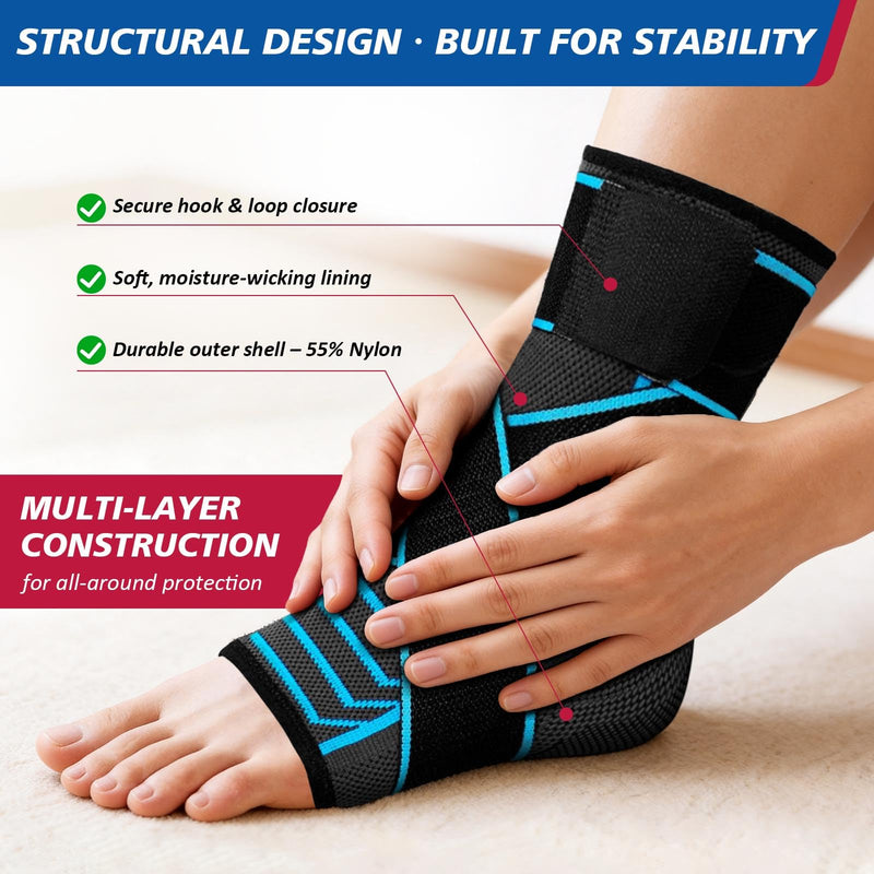 Ankle Brace for Sprained Ankle, Plantar Fasciitis & Achilles Tendonitis Relief, Heel Support with Strap for Men Women, Compression Wrap for Foot Swelling(Single, Medium) Blue 1