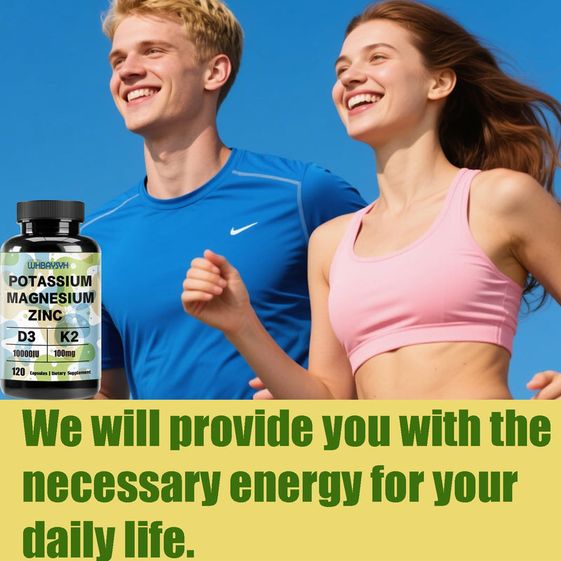 Potassium Magnesium Supplement,Potassium Magnesium Zinc with Vitamin D3 &K2,High Strength Electrolyte Balance,Support Energy,Vegan,Non-GMO,120 Veg Capsules(Pack of 1)