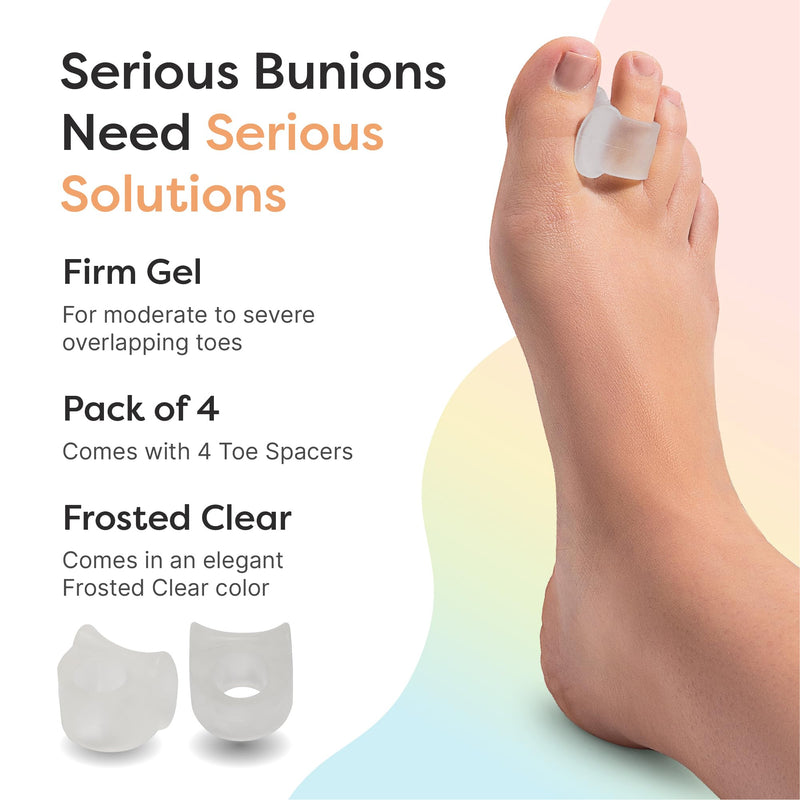 ZenToes Firm Gel Toe Separators for Overlapping Toes, Bunions, Big Toe Alignment, Corrector and Spacer, Strong Support - 4 Pack (Firm Frosted Clear) Firm Frosted Clear - BeesActive Australia