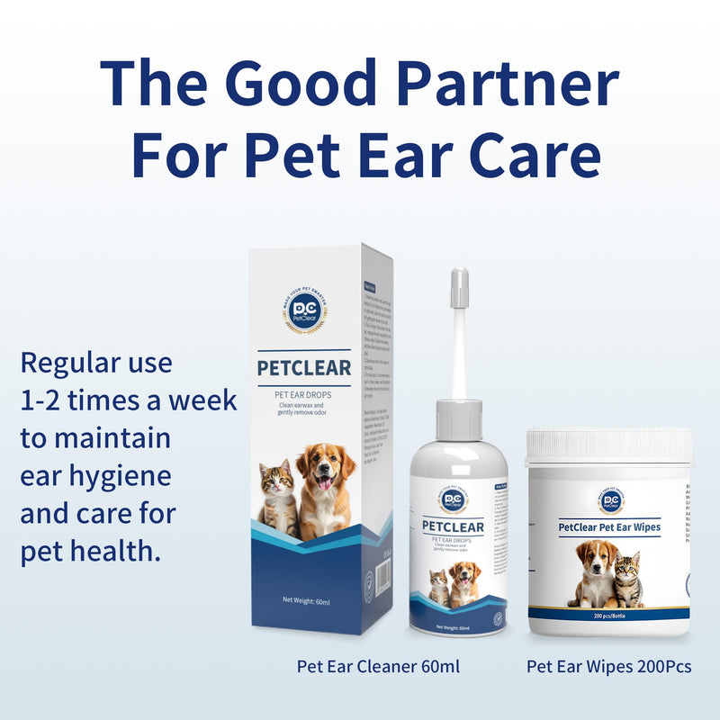Dog Ear Wipes 200 Pcs, Non-Irritating, Gently Removes Wax, Debris & Stop Smelly, Itchy, Head Shaking, Disposable Pet Cleaning Wipes 200PCS