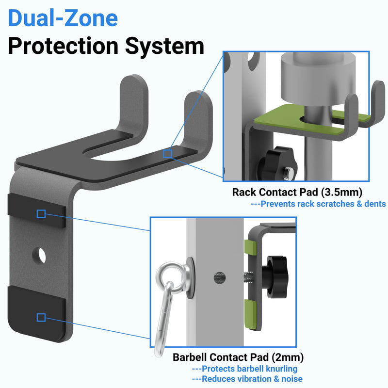 2-in-1 Olympic Barbell Holder and Resistance Band Anchor for 2x2 & 2x3 & 3x3 Power Racks with 5/8"-1" Holes, Heavy-Duty Steel Bar Storage Hanger with Protective Padding