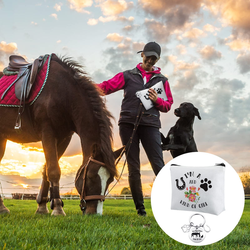 Nosiny 2 Pieces Horse Dog Lovers Gifts for Women Teen Makeup Bag Paw Horseshoe Print Cosmetic Bag Equestrian Gift Keychain Dog Horse Gifts for Girls - BeesActive Australia