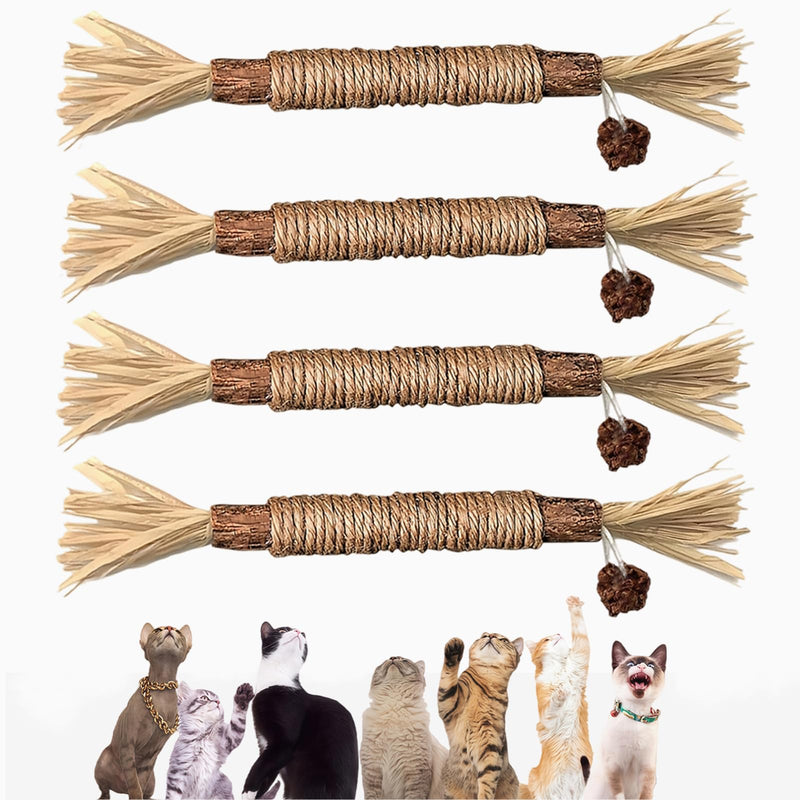 Silvervine Chew Sticks for Cats,QIANSSE4 Pack Cat Chew Toys Natural Dental Cleaning Chew Sticks for Indoor Cats Kitten Teething