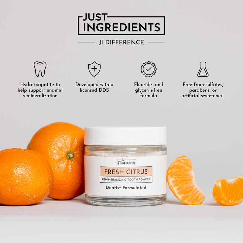 JUST INGREDIENTS Remineralizing Tooth Powder Citrus - Fluoride-Free - 1 oz 1 Ounce (Pack of 1)