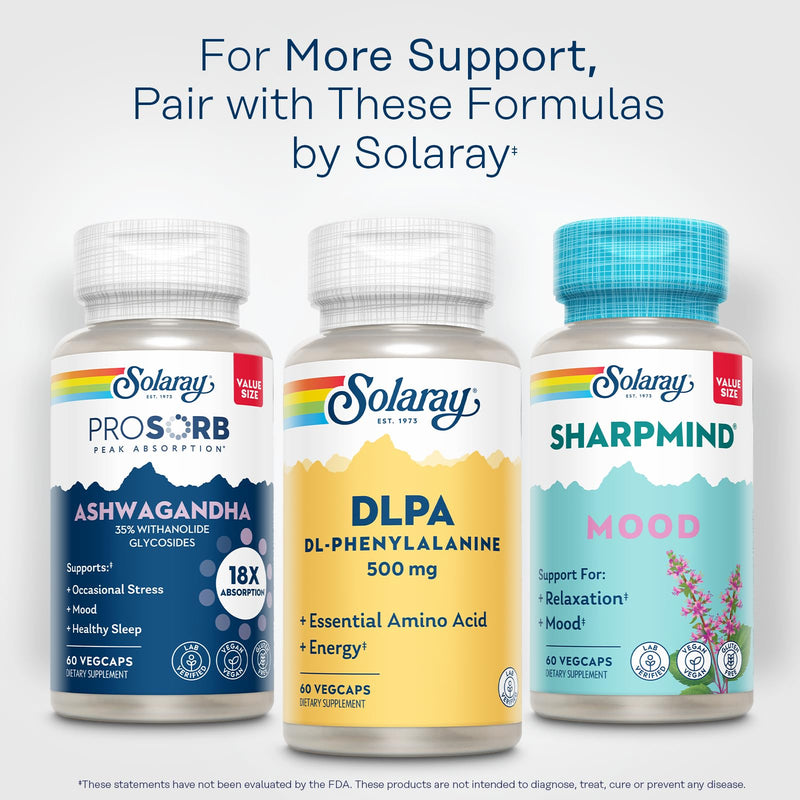 SOLARAY DL-Phenylalanine Capsule Supplements - 500mg DLPA, 50-50 Blend of Essential Amino Acids for Nervous System & Energy Support, for Men and Women - 60 Count VegCaps | 500mg DLPA, 50-50 Blend of Essential Amino Acids for Nervous System & Energy Sup...