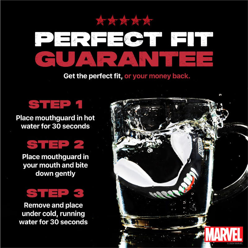 Marvel Venom Mouth Guard, Dual Layer Mouthguard for Youth with Case, Easy Fit Remoldable Mouthpiece for Football, Boxing, Lacrosse, MMA, Basketball & All Contact Sports (Kids <11 Years, Black) Junior (up to 11 Year)