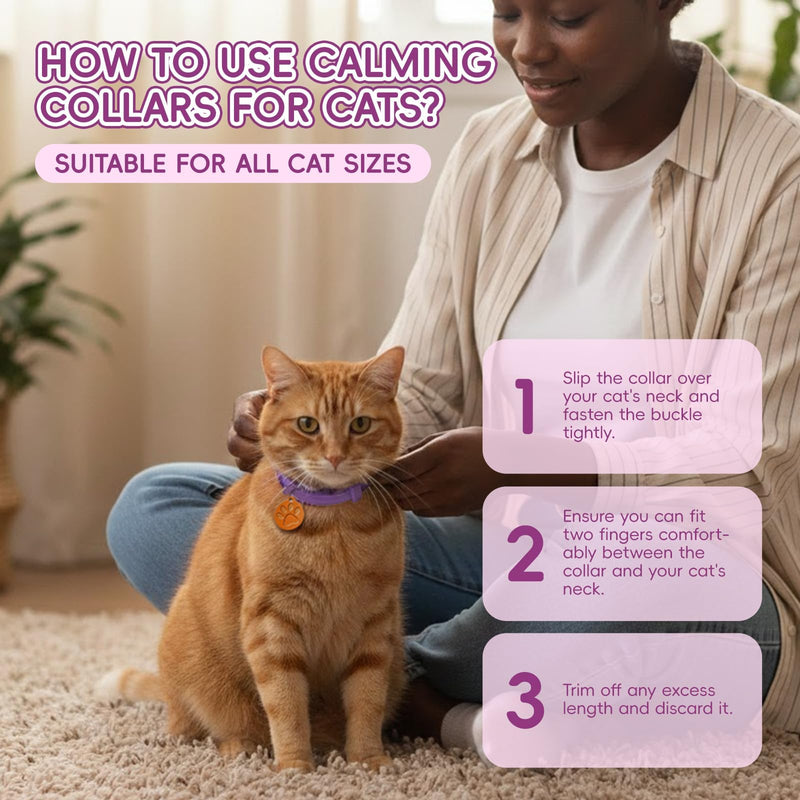 Calming Collar for Cats, 4 Packs Adjustable Calming Cat Collar with Pheromone Scent, with Yellow Gold Pendants, 120 Days Calm Relief for Anxious Cats, 15 Inch, Purple