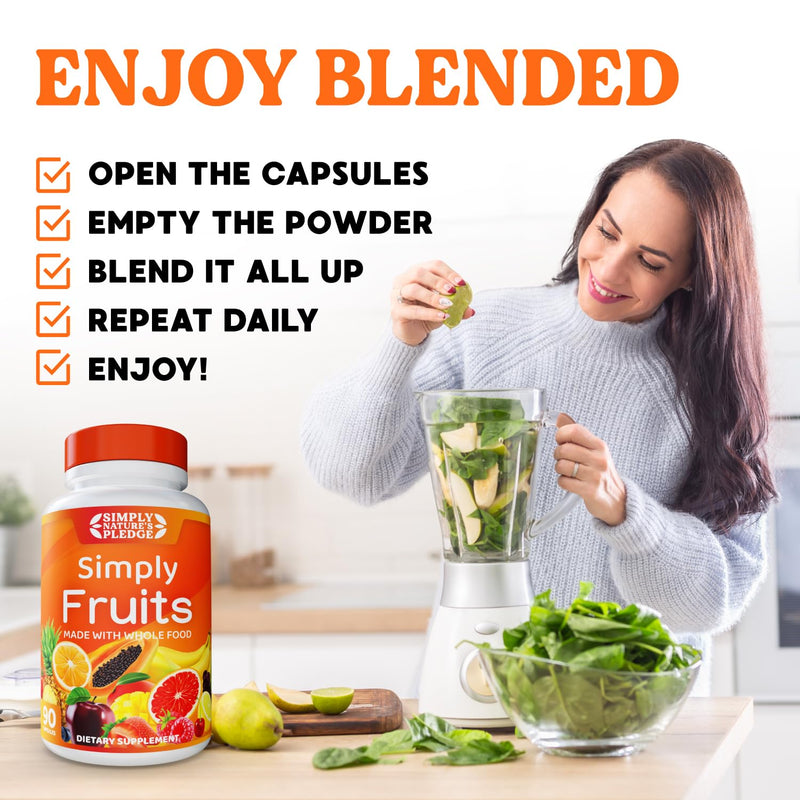 Simply Nature's Pledge - 90 Fruit Capsules - Made with Whole Food Superfoods, Packed with 25 Different Fruits - 100% Soy Free 90 Count (Pack of 1)