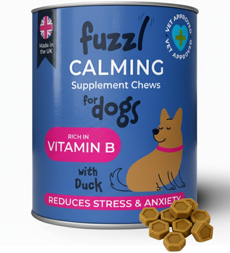 Fuzzl Calming Supplement Treats - Reduce Stress, Fear, Barking, Aggression, Separation and Travel Anxiety - Made in UK Science Backed Vet Approved 30 Treats