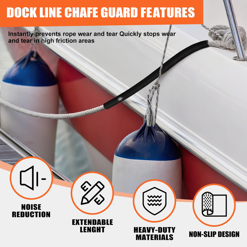 Dock Line Chafe Guards 24 Inch Removable Anti Chafe Protective Boats, Dock Lines Black Rope Protector Eliminates Squeaking Protects Boat from Wear Industrial - BeesActive Australia