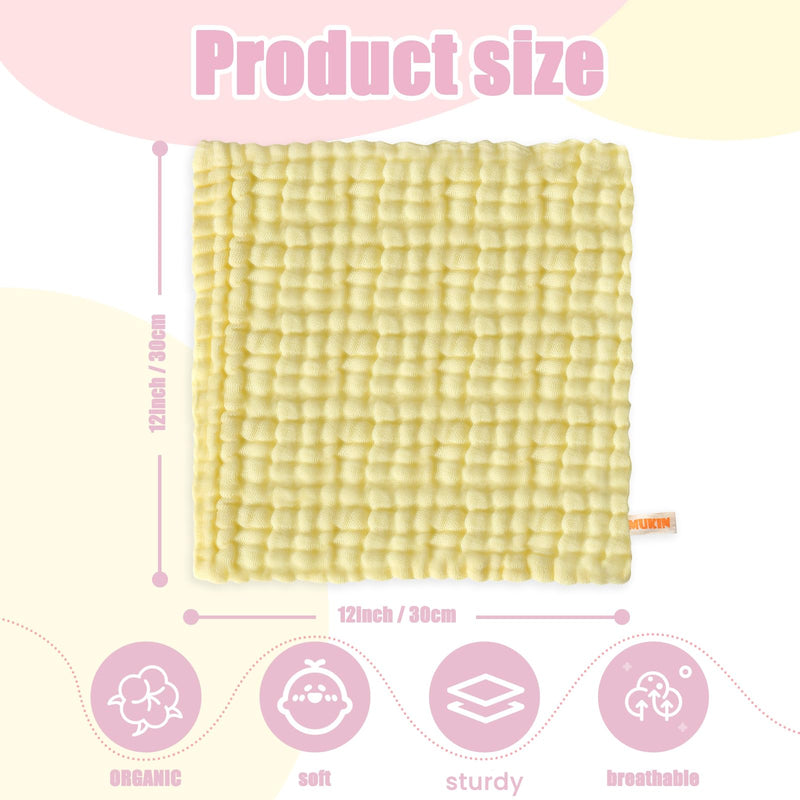 MUKIN Baby Washcloths - Natural Cotton Baby Wipes - Soft Newborn Face Towel and Washcloth for Sensitive Skin, Registry as Shower, 5 Pack 12x12 inches - BeesActive Australia