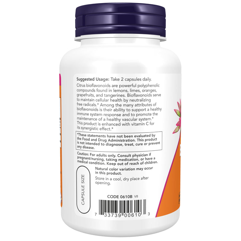 NOW Supplements, Citrus Bioflavonoids 700mg, Supports Immune System*, Cell Defense*, 100 Capsules 100 Count (Pack of 1)