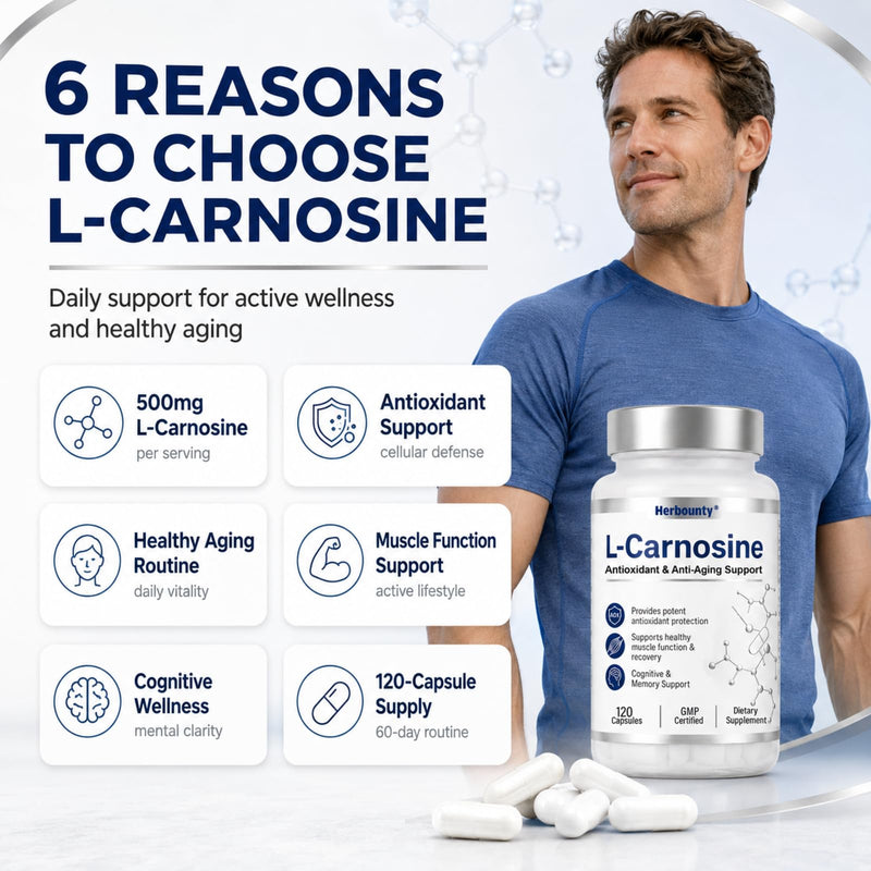 L-Carnosine Supplement 500mg, 120 Capsules Vitality Support | Antioxidant, Healthy Muscle Function, Cognitive Health, Gluten Free & Non-GMO 120 Count (Pack of 1)