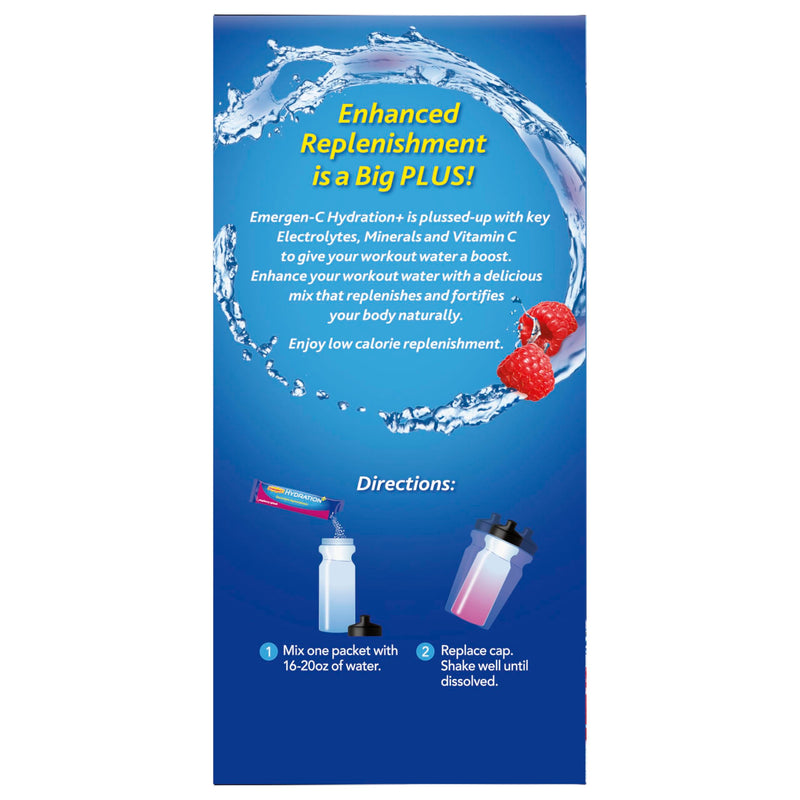 Emergen-C Hydration+ Sports Electrolyte Replacement Sports Drink Mix Powder with Vitamin C, Raspberry Splash Flavor, Back to School Essentials - 18-0.33 oz On The Go Packets (Pack of 36) 0.33 Ounce (Pack of 36)