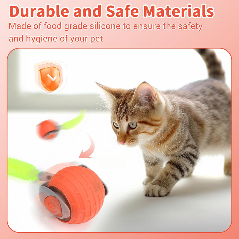 JAKPAK Cat Dog Toys Interactive Dog Cat Toy for Indoor Cats and Dogs with Tail Bird Chirping & Fast Move On Carpet Automatic Cat Dog Cat Ball Toy for Bored Indoor Cats(Orange) - BeesActive Australia