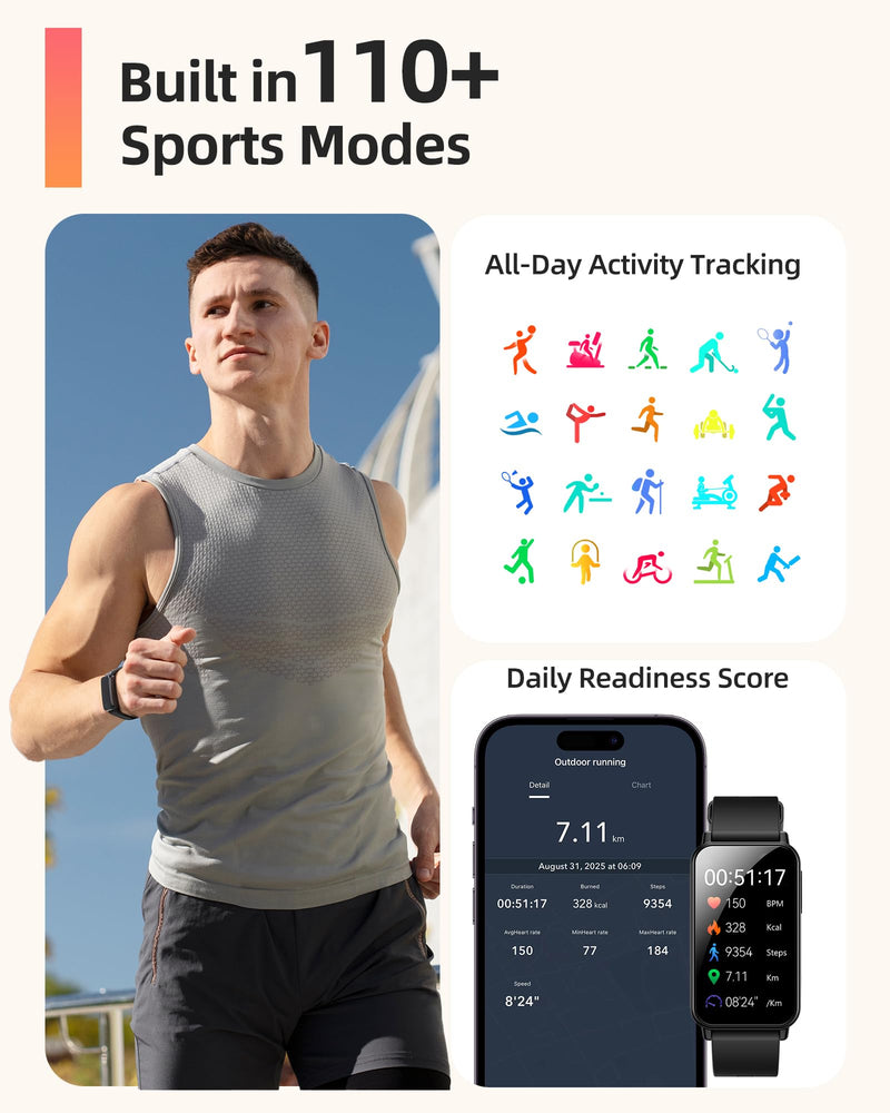 Parsonver 5ATM Waterproof Fitness Tracker, Swimming Smart Watch with Step Counter, Stopwatch, Pedometer, 24/7 Heart Rate/Blood Oxygen/Sleep Monitor, 110+ Sport Modes Fitness watch for Women Men, Black 1.47"