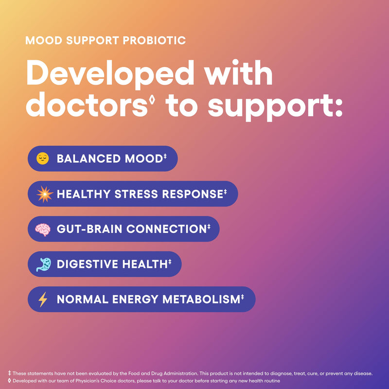 Physician's CHOICE Mood Support Probiotic - Supports a Balanced Mood, Healthy Stress Response & Digestive Health with Prebiotics, Ashwagandha, Vitamin B12, Folate - for Men & Women - 30ct 30 Count (Pack of 1)