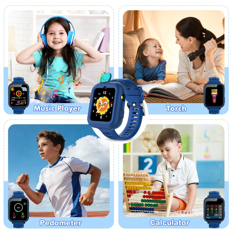 Smart Watch for Kids Boys Gift Age 3-12 with 39 Games Camera Video Alarm Clock Music Pedometer Flashlight 12/24 hr HD Touch Screen Kids Watch Birthday Toys for Boys Ages 4 5 6 7 8 9 10(Blue) Blue