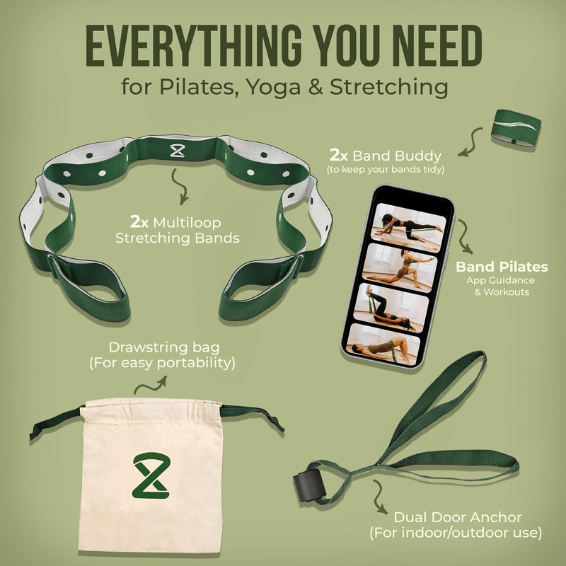 Two8 Bands Pilates in a Box -Workout Resistance Bands For Working Out Women & Men, Resistance Band With Loops, Stretch Band For Exercise, At Home Pilates Equipment for Home Workouts Kit, Workout Loops - BeesActive Australia
