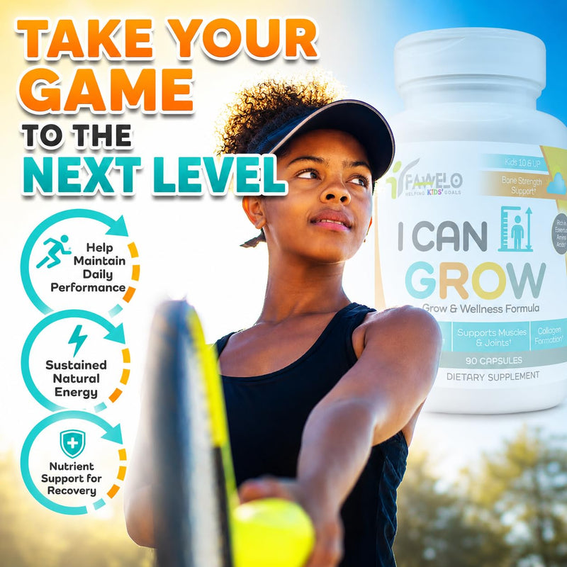 I Can Grow Day-Time Growth Support for Kids 10+ & Teens, 90 Capsules | Bone and Muscle Strength, Focus Support with L-Arginine, L-Ornithine, L-Glycine, Colostrum, Calcium, D3, Magnesium, Zinc