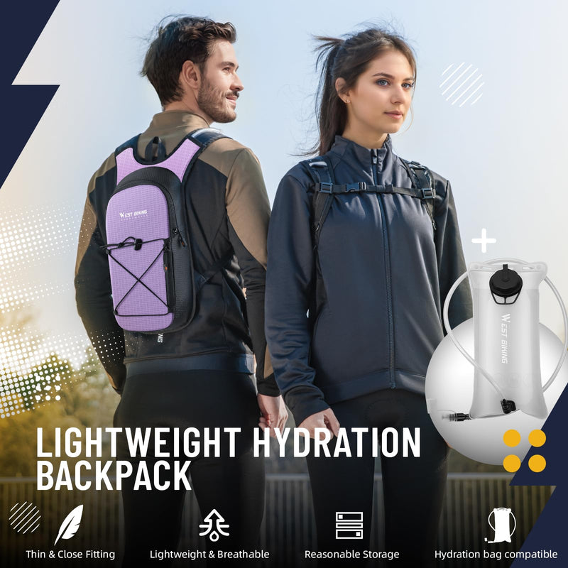 Hydration Backpack with TPU Hydration Bladder, Lightweight Hiking Water Backpack, Hydration Pack with 2L Water Bladder for Running, Cycling Climbing Camping Outdoor Sports Purple