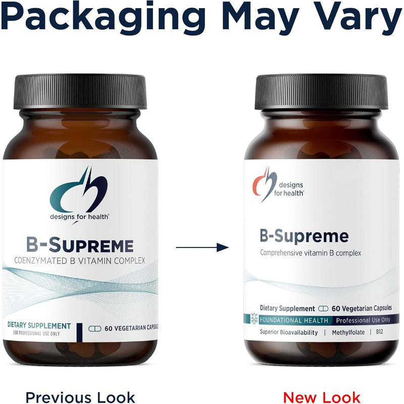 Designs for Health Vitamin B Supreme - B Complex Vitamins for Metabolism, Energy Support + Heart Health - Folate, Vitamin B12, Niacin, Biotin, Vitamin B6 + Thiamine B1 Supplement (60 Vegan Capsules) 60 Count (Pack of 1)