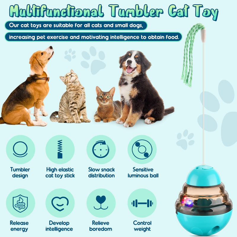 Tumbler Cat Toys for Indoor Bored Cats,Fun Wand Toy and Feather Toys Slow Feeder with Flash Ball,Cat Toys for Indoor Cats to Loss Weight and Exercise Feeding Pet Supplies Birthday Gift (Blue) Blue - BeesActive Australia