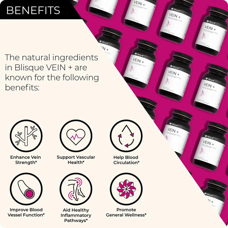 Blisque - Natural Leg Vein Support Supplement for Varicose and Spider Veins | Boosts Oxygen, Enhances Blood Flow and Circulation for Legs | Doctor-Approved | with Horse Chestnut | 90 Capsules - BeesActive Australia
