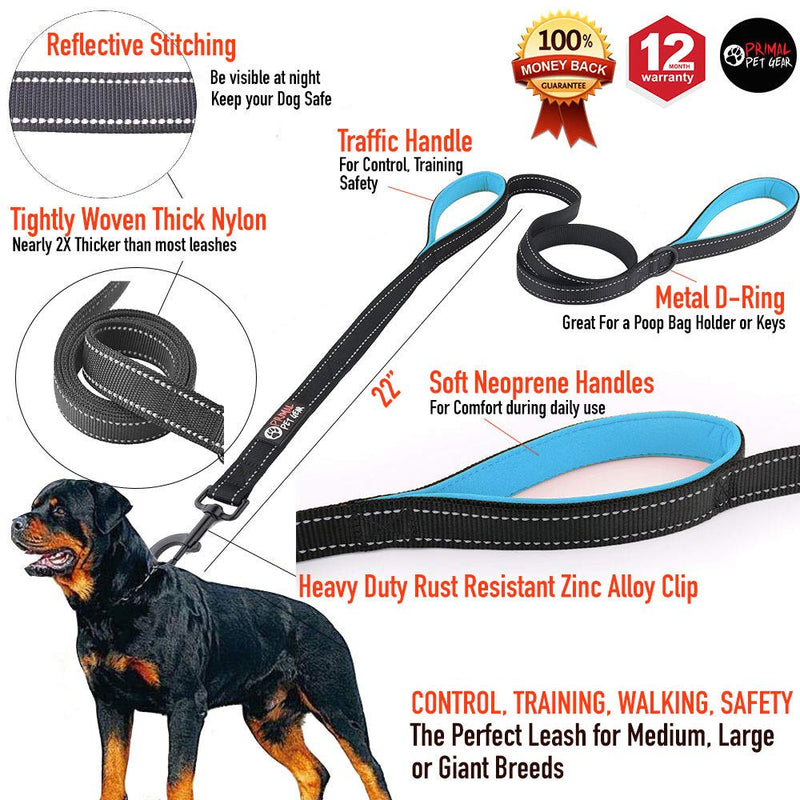 Dog Leash 6ft long,Traffic Padded Two Handle,Heavy Duty,Reflective Double Handles Lead for Control Safety Training,Leashes for Large Dogs or Medium Dogs,Dual Handles Leads(Black) Black-Blue - BeesActive Australia
