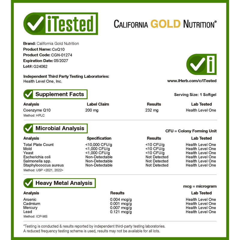 California Gold Nutrition CoQ10, 200 mg, 120 Veggie Softgels