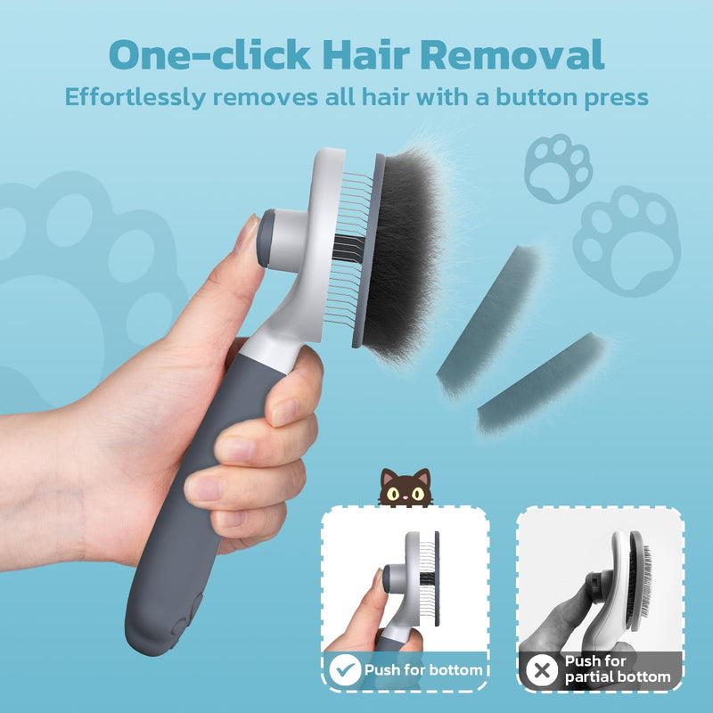 Zivacate Cat Brush Dog Brush [Ergonomic Handle & One-Click Cleaning & Patented Design] Self-cleaning brush for short and long-haired dogs/cats/rabbits, undercoat brush (dark gray) Dark Grey - BeesActive Australia