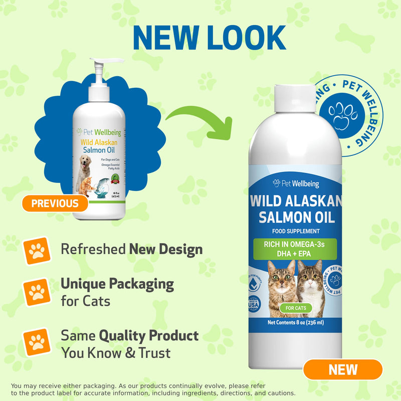 Pet Wellbeing Wild Alaskan Salmon Oil for Cats - Wild-Caught, Cold-Processed, Daily Omega-3 Fish Oil for Healthy Coat and Skin, Joint Mobility and Strength - EPA, DHA - 8 fl oz (236 ml) - BeesActive Australia