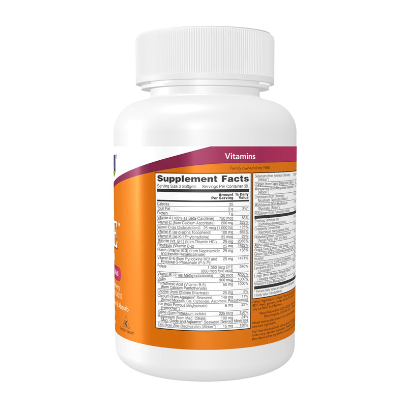 NOW Foods Supplements, Eve™ Women's Multivitamin with Evening Primrose, Cranberry, Green Tea, Horsetail Silica & CoQ10, 90 Softgels 90 Count (Pack of 1)