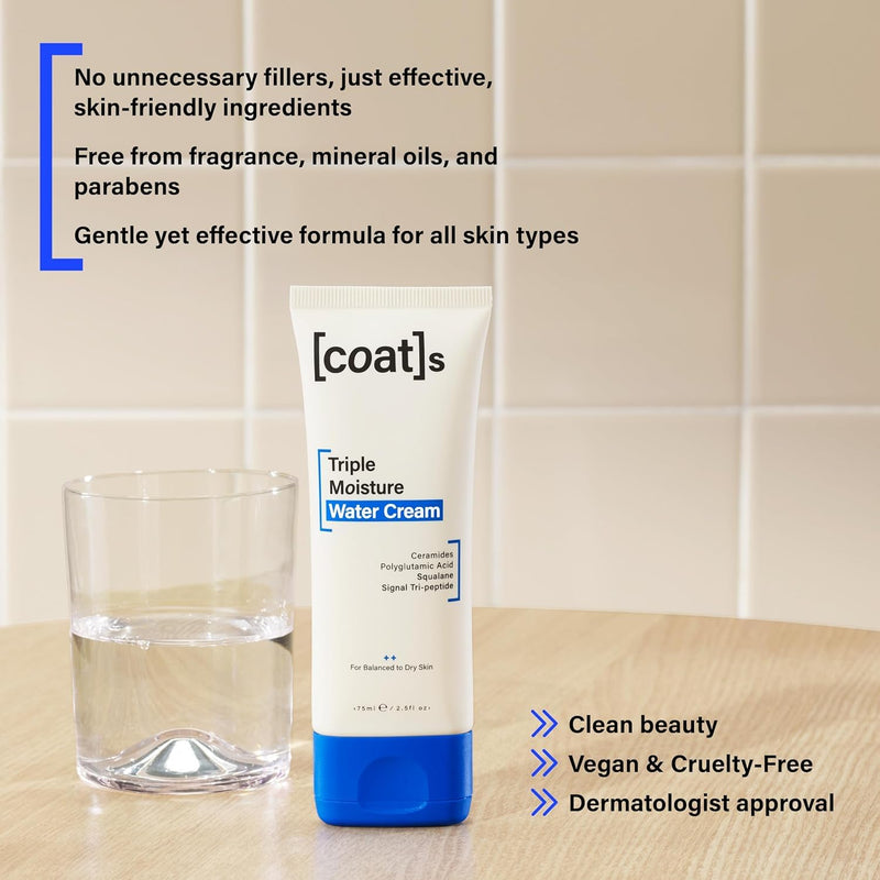 COATS Triple Moisture Water Cream – Preppy Skincare- Lightweight Gel Moisturizer, Non-Greasy, for Balanced Skin, Lightweight Hydration, Barrier Repair, Clean Ingredients, Fragrance-Free- 30 Day Supply