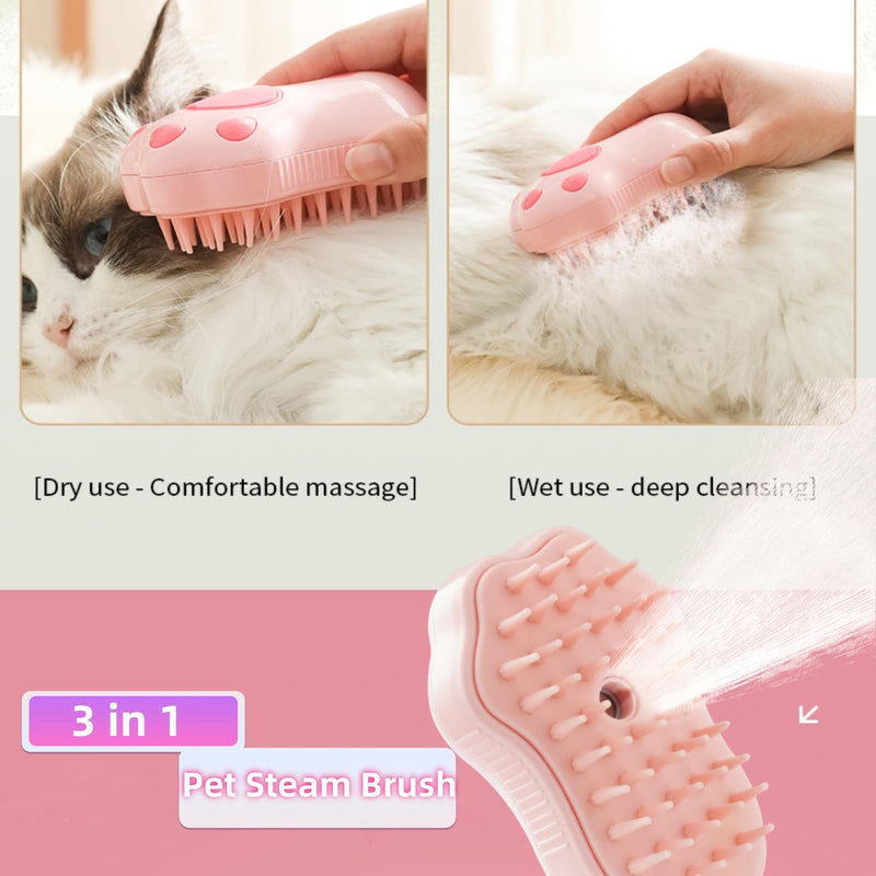 Steam Brush for Cats, 3 In 1 Cat Steamy Brush, New Upgraded Silicone Self-Cleaning Spray Cat Brush for Shedding, Pet Steam Brush, Dog Steam Brush, Pet Hair Cleaning Brush for Cat Dog PINK - BeesActive Australia