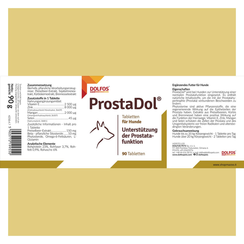 DOLFOS PETS ProstaDol - dietary supplement for dogs 90 tablets, support of prostate and urinary tract function - natural ingredients - support for urinary disorders - BeesActive Australia