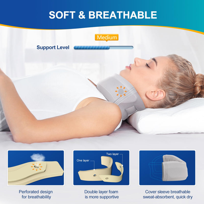 Neck Brace for Neck Pain and Support, Soft Neck Support Relieves Pain & Pressure in Spine for Women & Men, Wrap Align Stabilize Vertebrae Foam Cervical Collar for Sleeping (Grey, M, 3.5" Depth Collar) Grey M, 3.5" Middle Height - BeesActive Australia